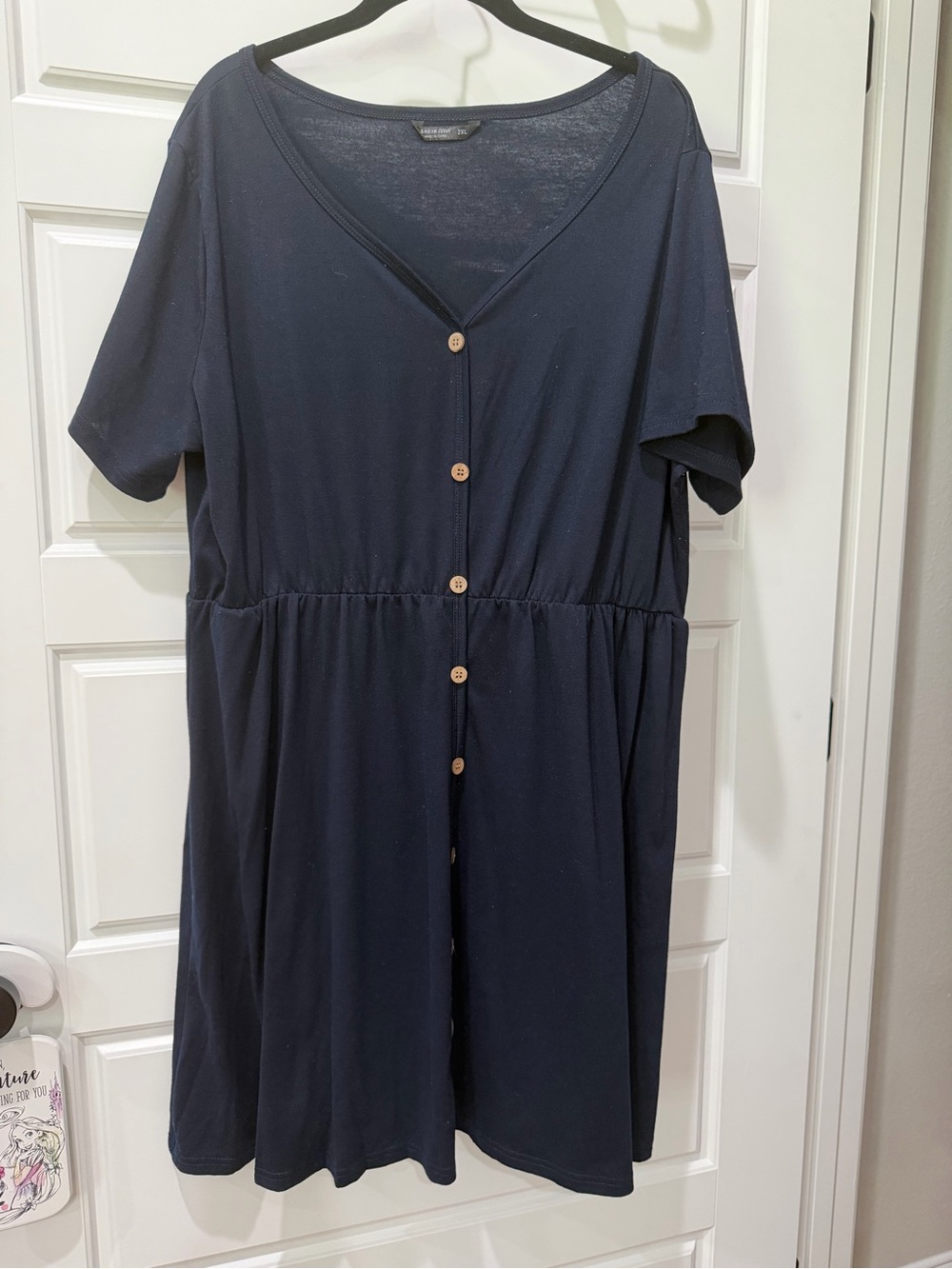 SHEIN Navy Button-Front V-Neck Short Sleeve Dress